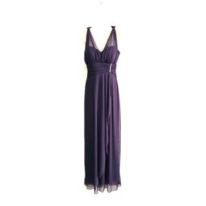 Betsy and Adam, by Linda Bernell Sleeveless High Low Ruffle Gown, Purple, size 6